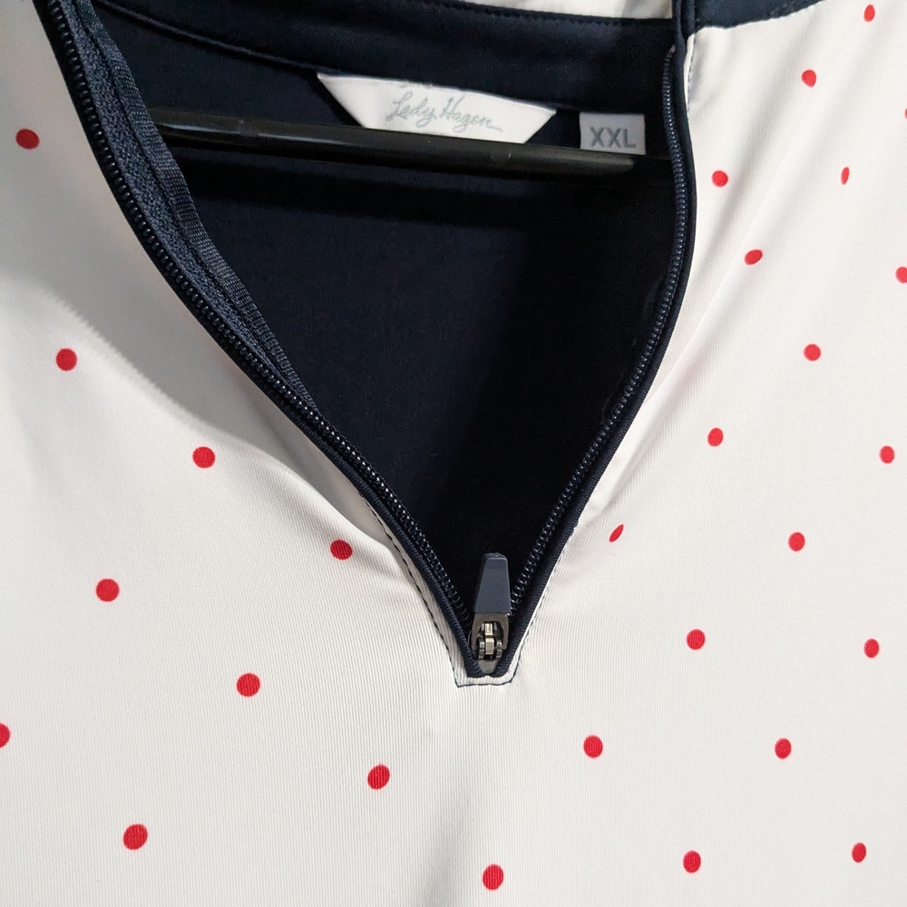Lady Hagen White and Red Polka Dot Zip Top - Picture 4 of 7
